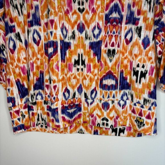 CHICO'S Aztec Design Top Womens L Colorful Bottom Waist Band 3/4 Sleeve - Picture 4 of 7